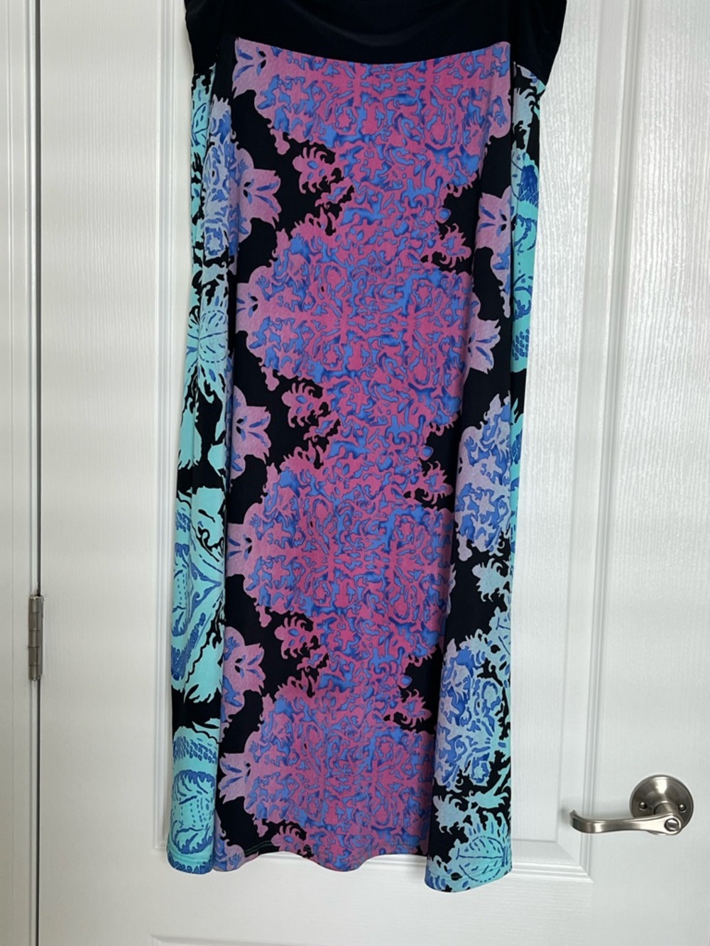 VENUS Maxi Skirt with Pink, purple, black, and aqua Abstract Floral Panels